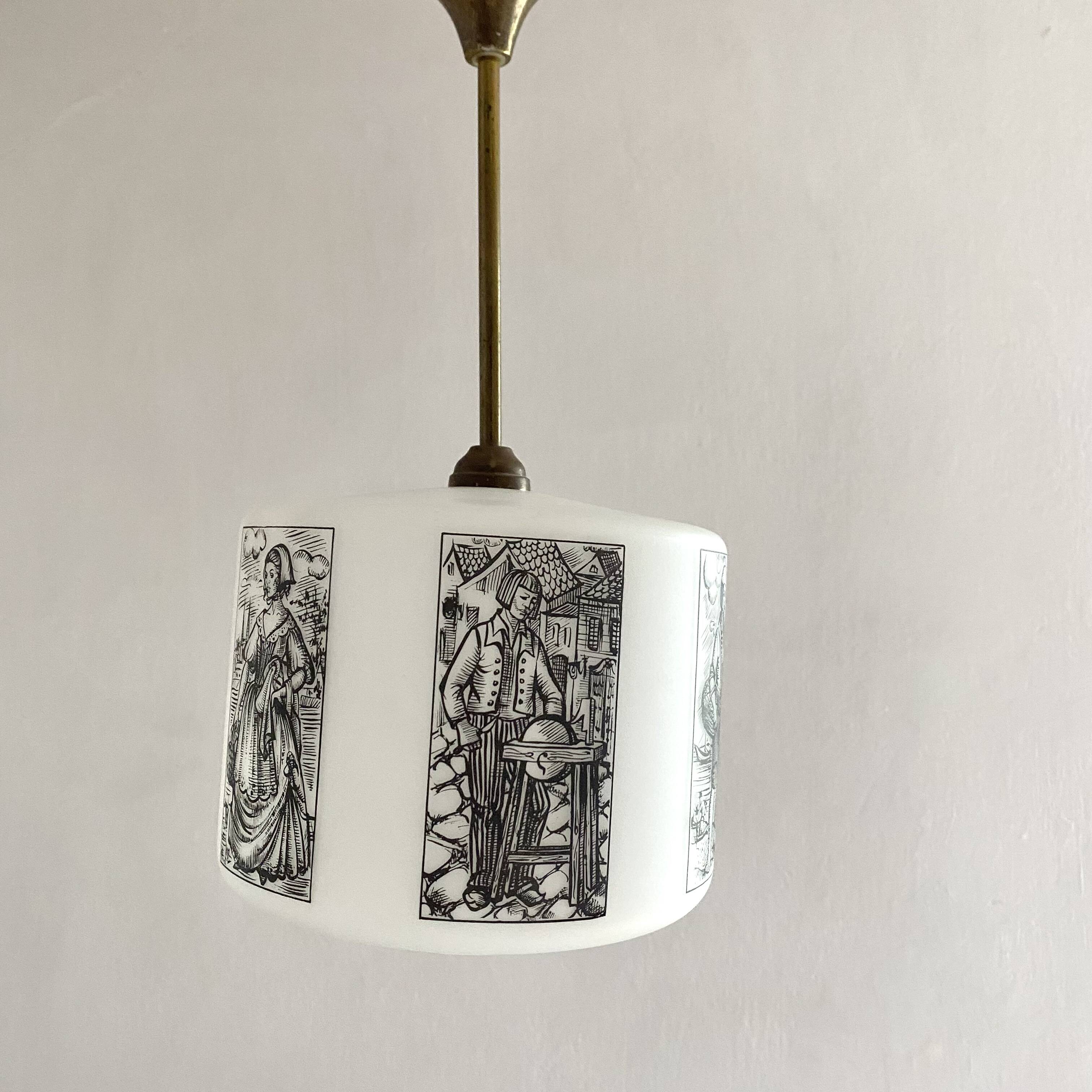 50s-60s pendant light in black and white opaline glass