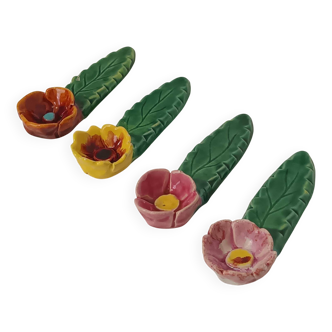 4 porte-couteaux fleurs signés vintage