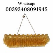 Contemporary Rectangular Luxury "Tronchi" Murano Glass Gold Chandelier