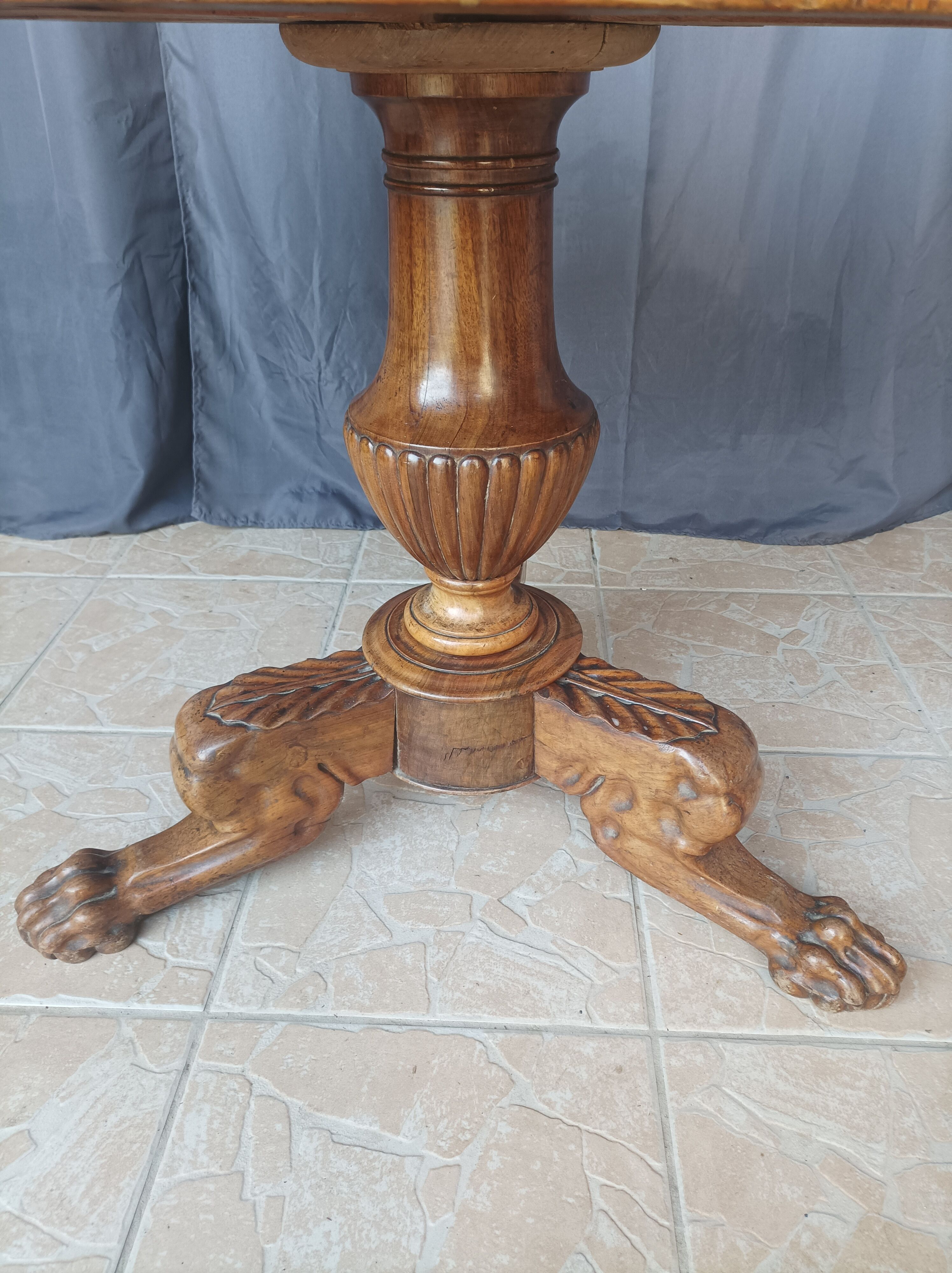 Walnut tripod pedestal table