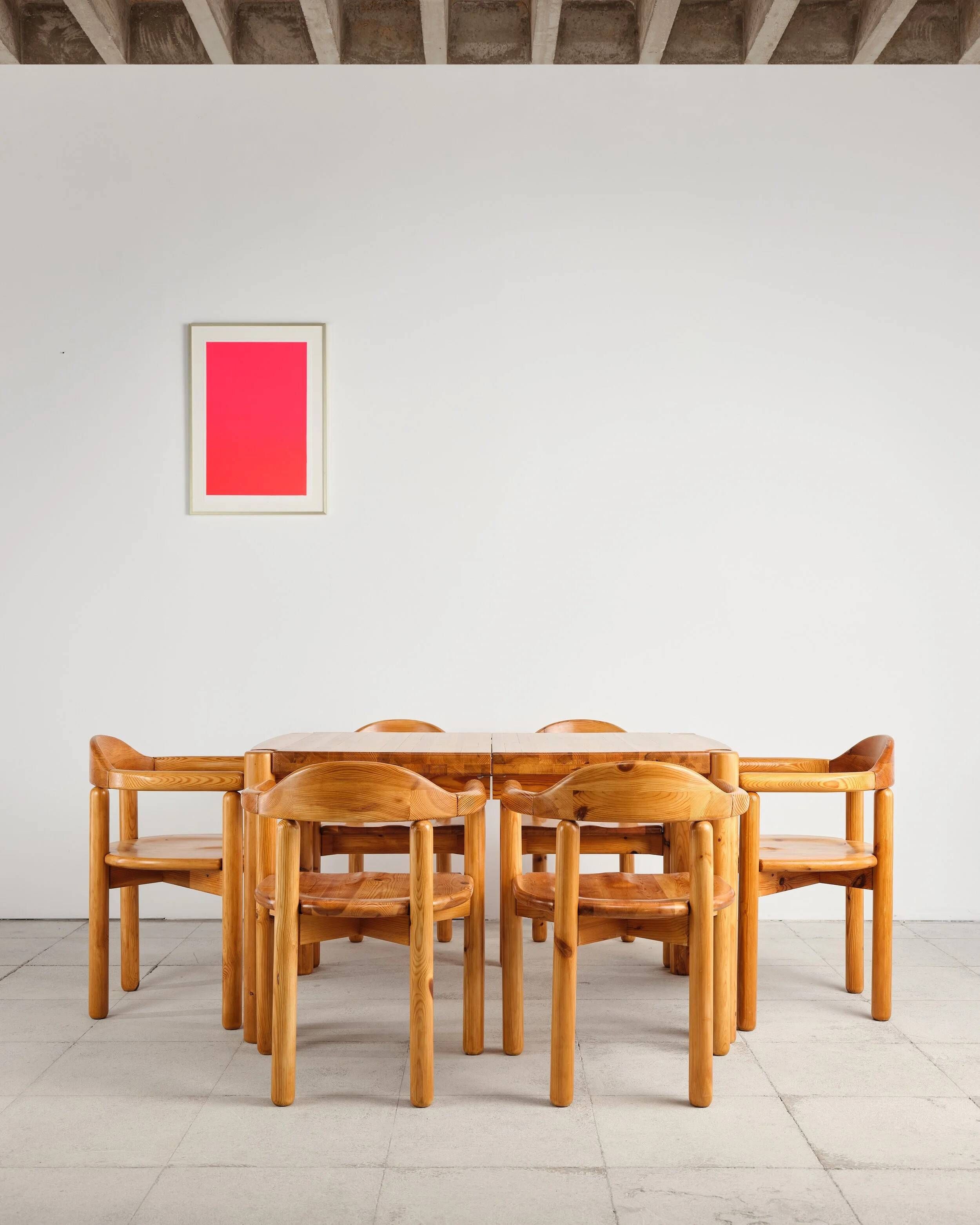 Brutalist table and 6 chairs, Rainer Daumiller, Denmark, 1970s.