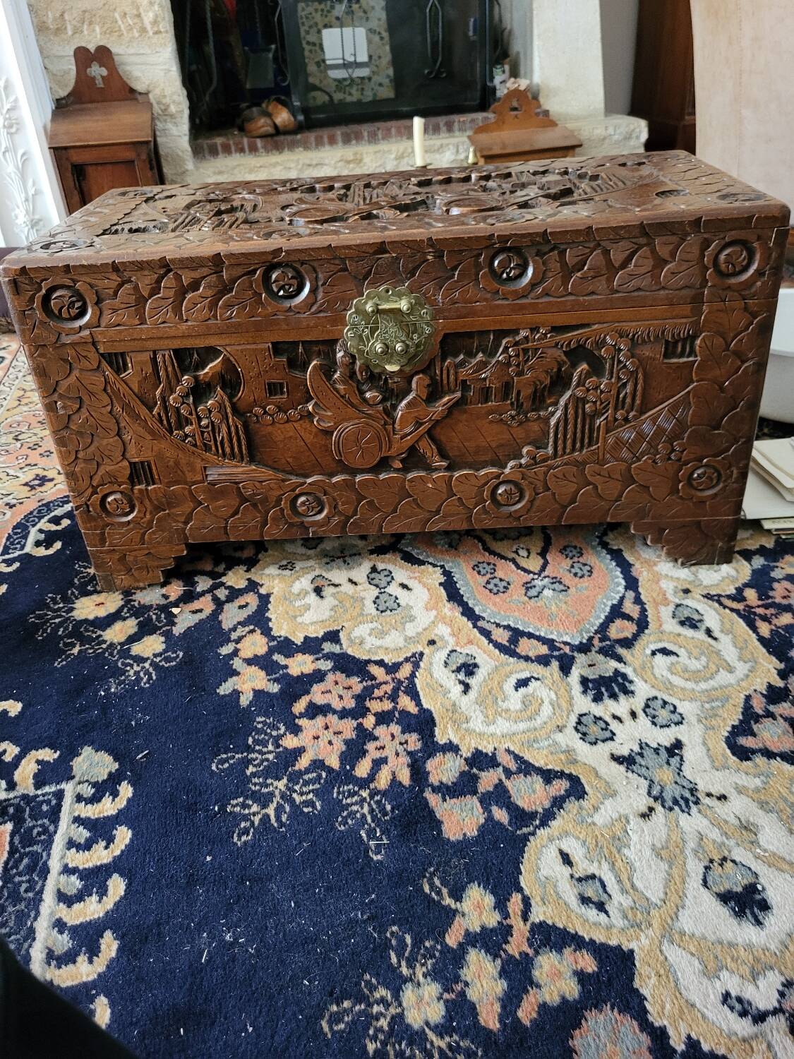 Carved wooden chest