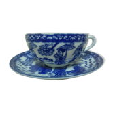 Ancienne tasse à café et soucoupe en porcelaine ultra fine du Japon bleu/ blanc