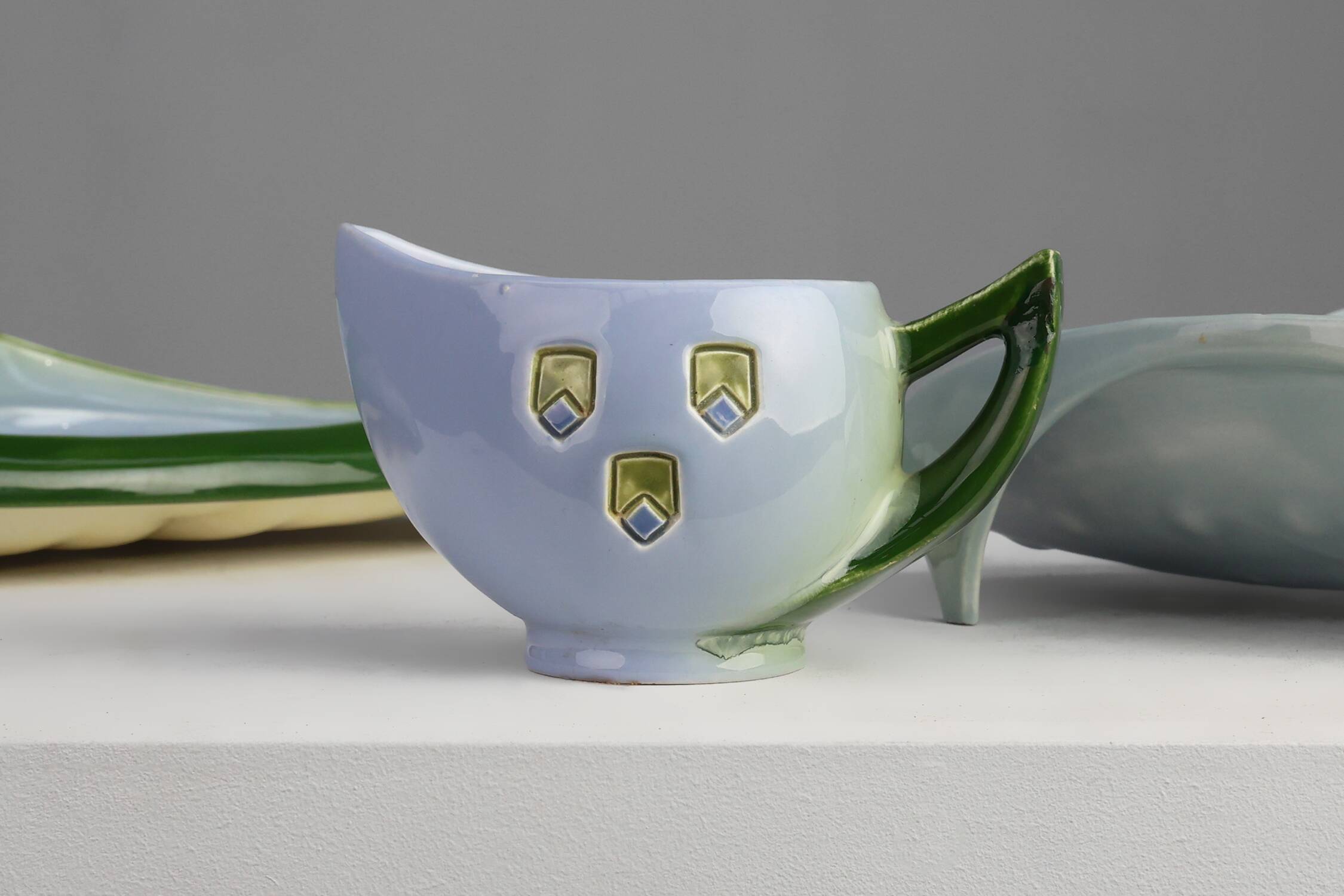 Rare Art Nouveau ceramic 3-piece asparagus set by Julius Dessler, Austria