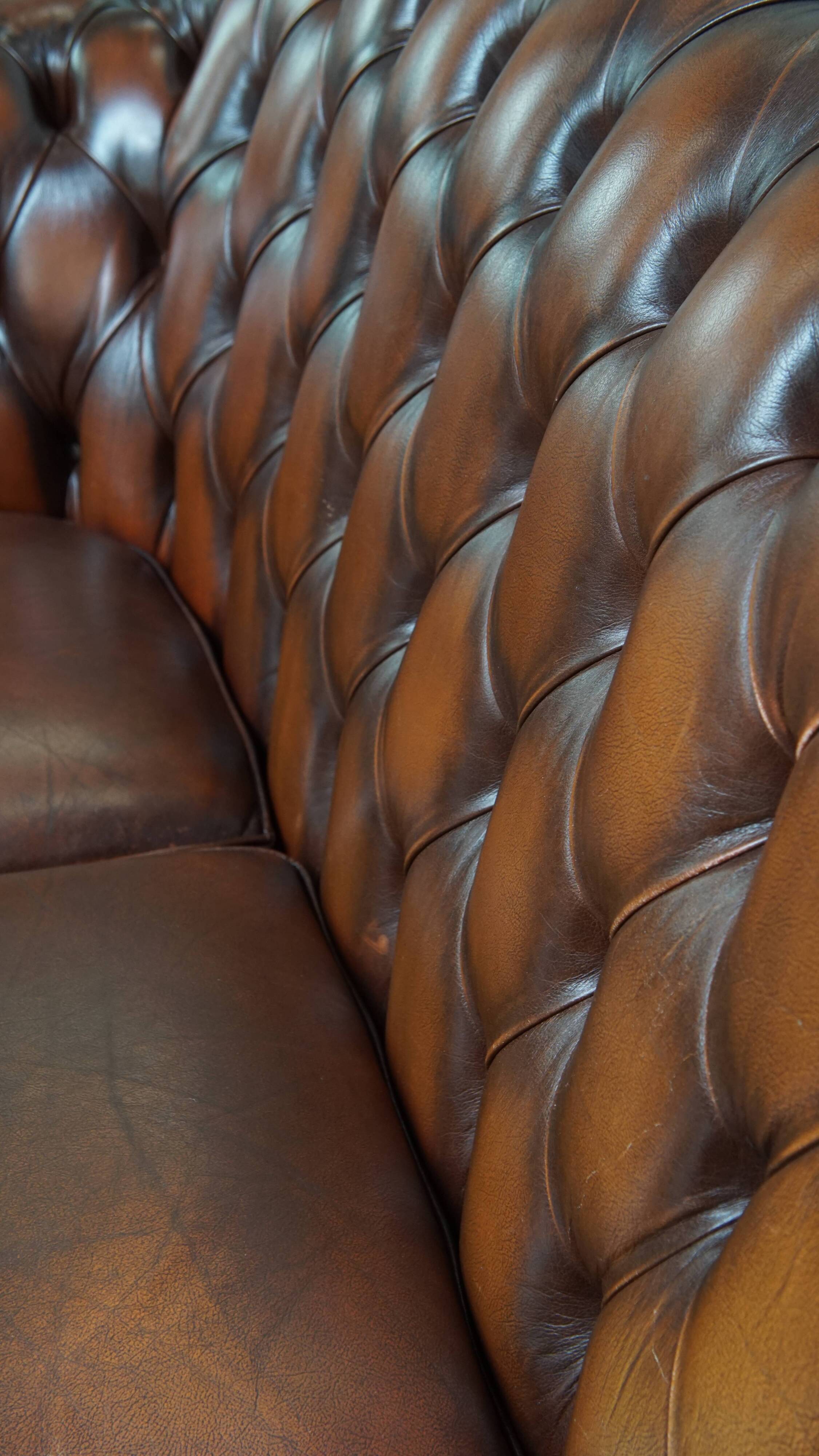 Chesterfield 2.5 seater sofa in brown English cowhide leather