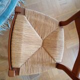 6 mulched solid wood chairs and 2 canework chairs