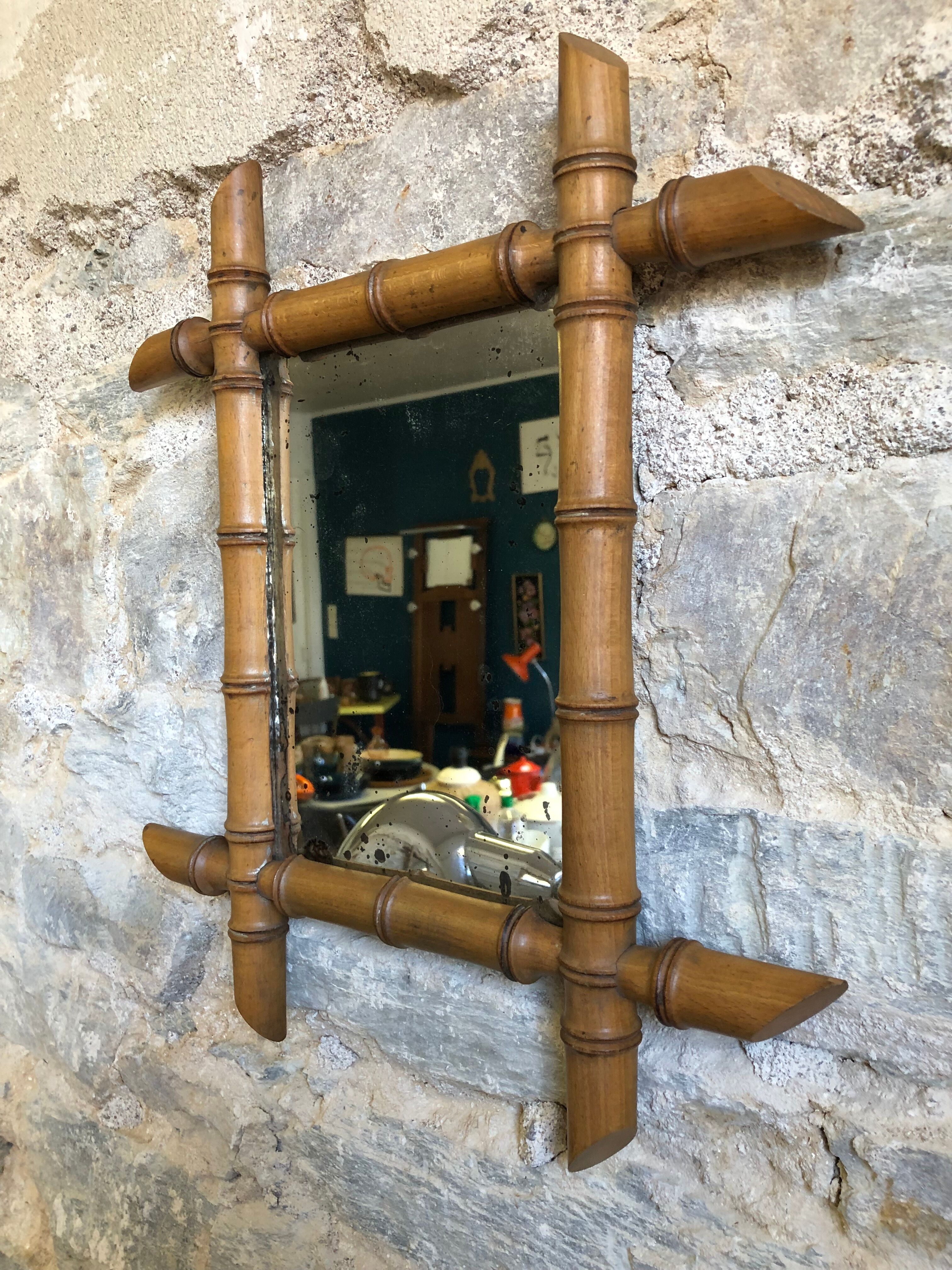 Miroir en bambou vintage 37x41cm