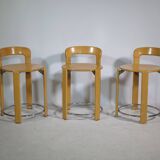 REY Beech Stools by Bruno Rey for Kusch & Co, Set of 3, 1970s