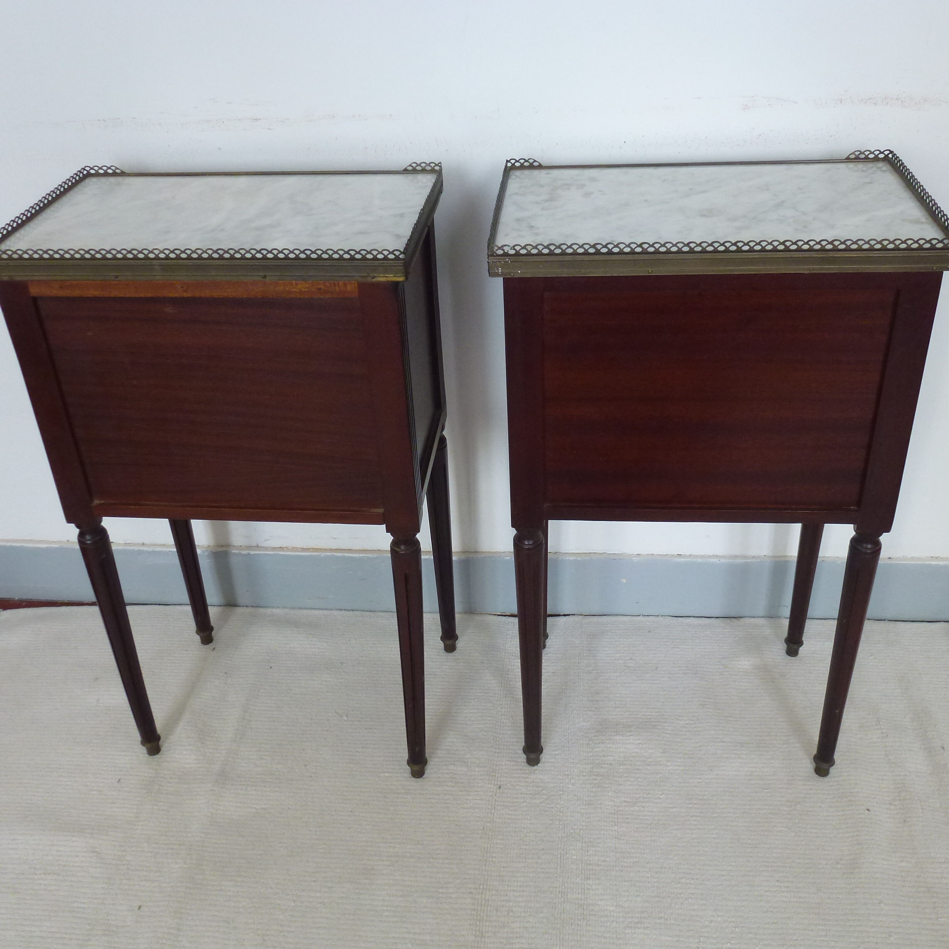 Old pair bedside table style Louis XVI mahogany marble