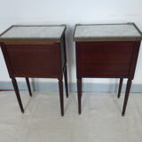 Old pair bedside table style Louis XVI mahogany marble