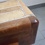 Vintage 1970 coffee table in solid oak & ceramic