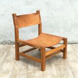 Armchair in solid elm and leather Maison Regain 1970