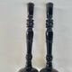 Pair of antique ebonised wooden candlesticks from the 19th century.