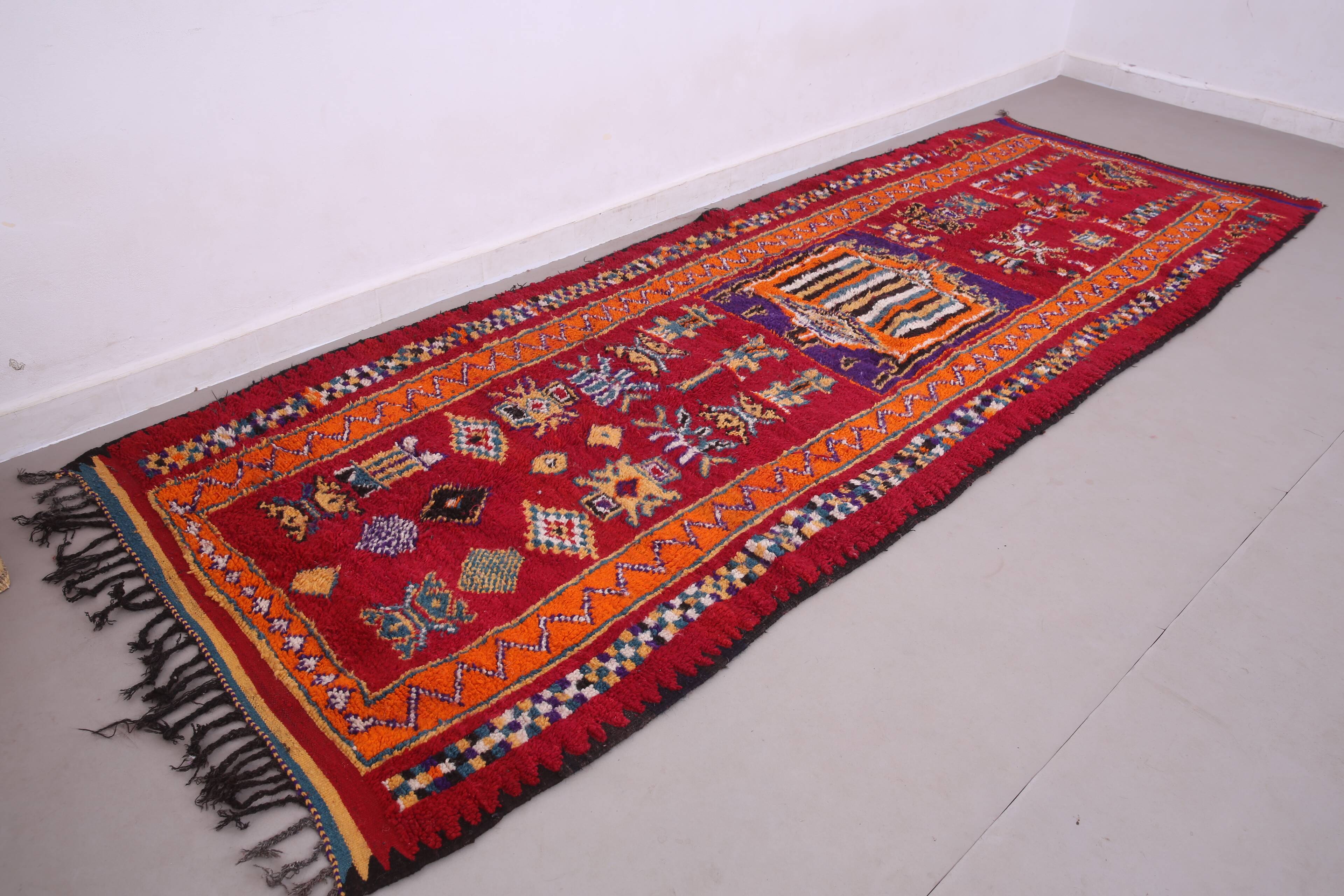 Red Vintage Moroccan Runner Rug 137 x 363 cm - Berber Wool Rug Hallway