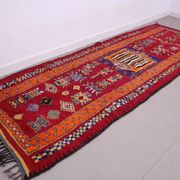 Red Vintage Moroccan Runner Rug 137 x 363 cm - Berber Wool Rug Hallway