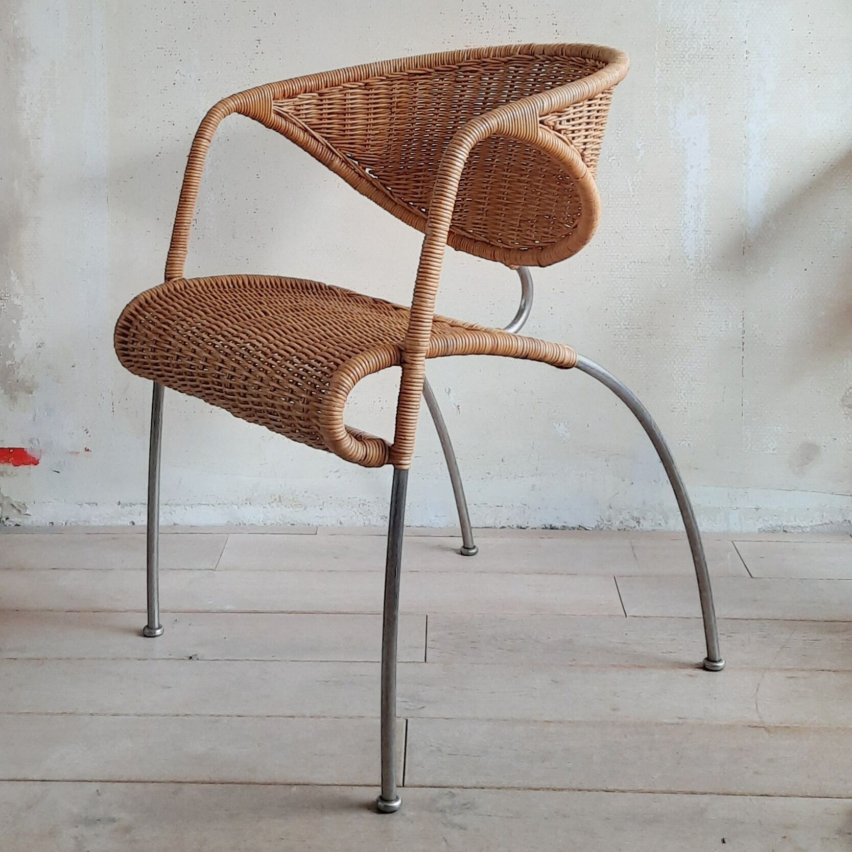 Rattan Design Chair with Metal Frame, 1980s/1990s