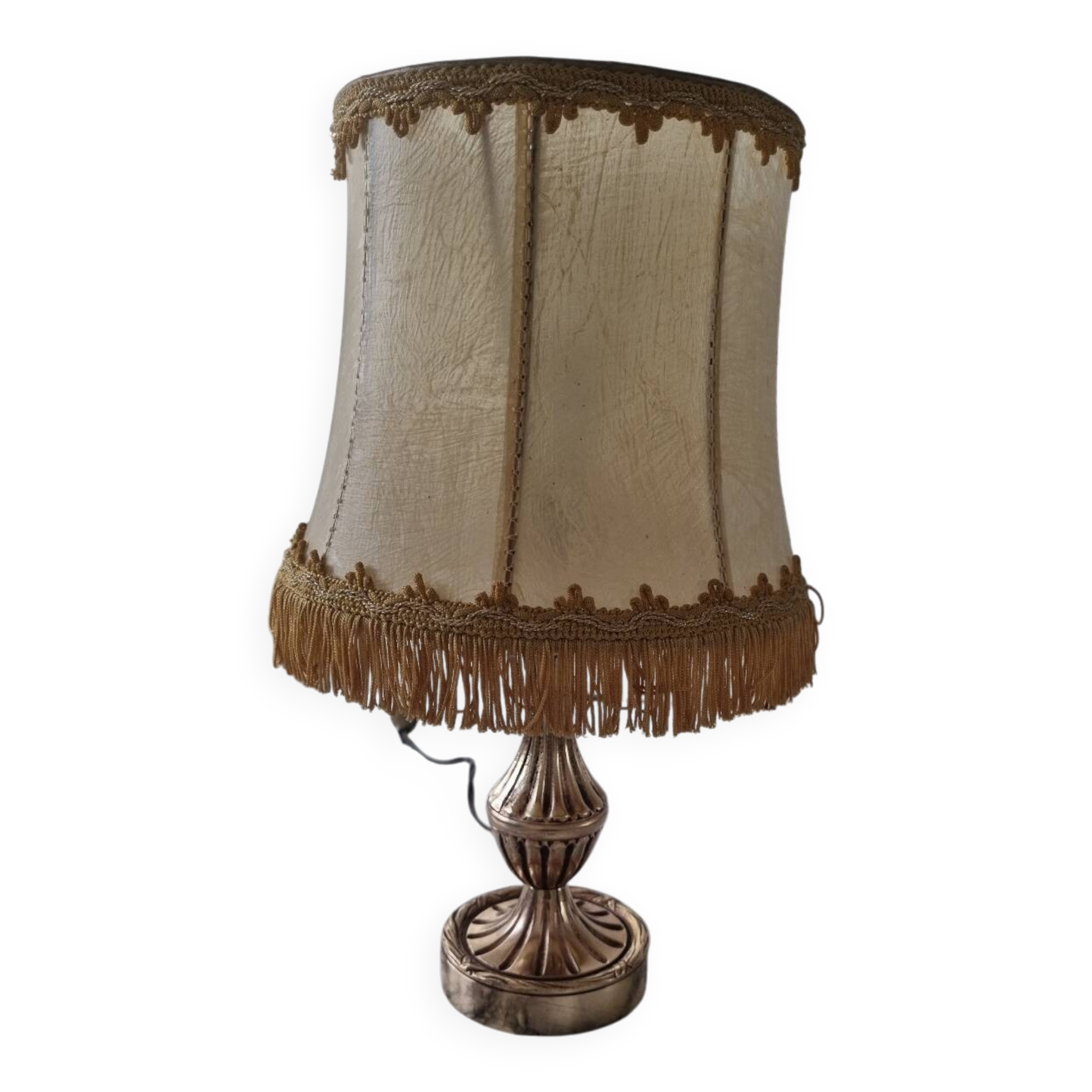 Brass lamp with vintage mother-of-pearl lampshade