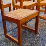 Set of 8 chairs in elm and straw by Maison Regain