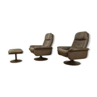 De Sede, pair of armchairs and Ottoman type DS50 leather, tulip foot sheathed, rotating