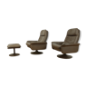 De Sede, pair of armchairs and Ottoman type DS50 leather, tulip foot sheathed, rotating