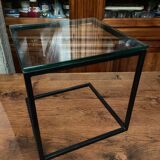 Coffee table end of sofa harness design 1970 metal and glass marked pierre chevalier