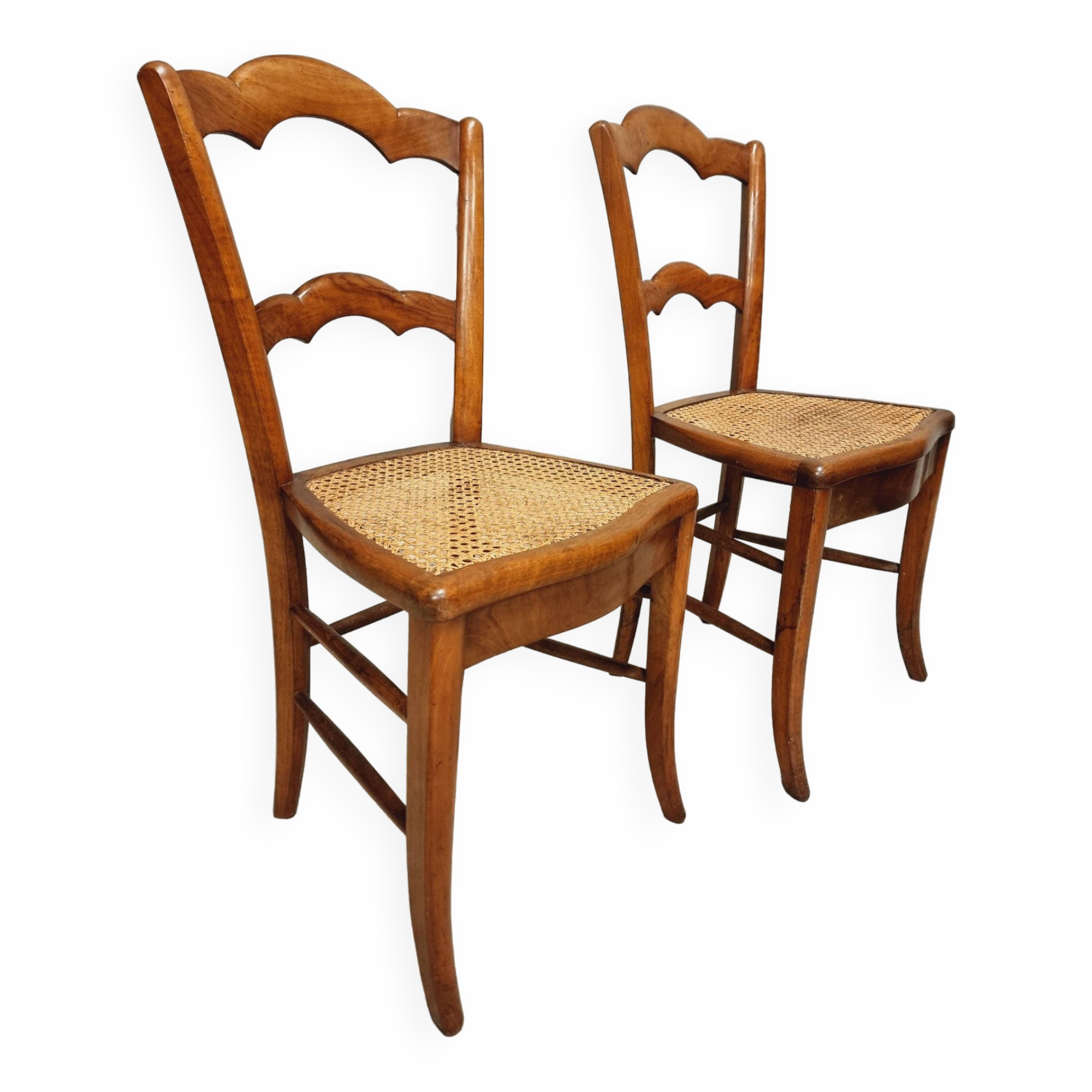 Antique set of chairs walnut with webbing