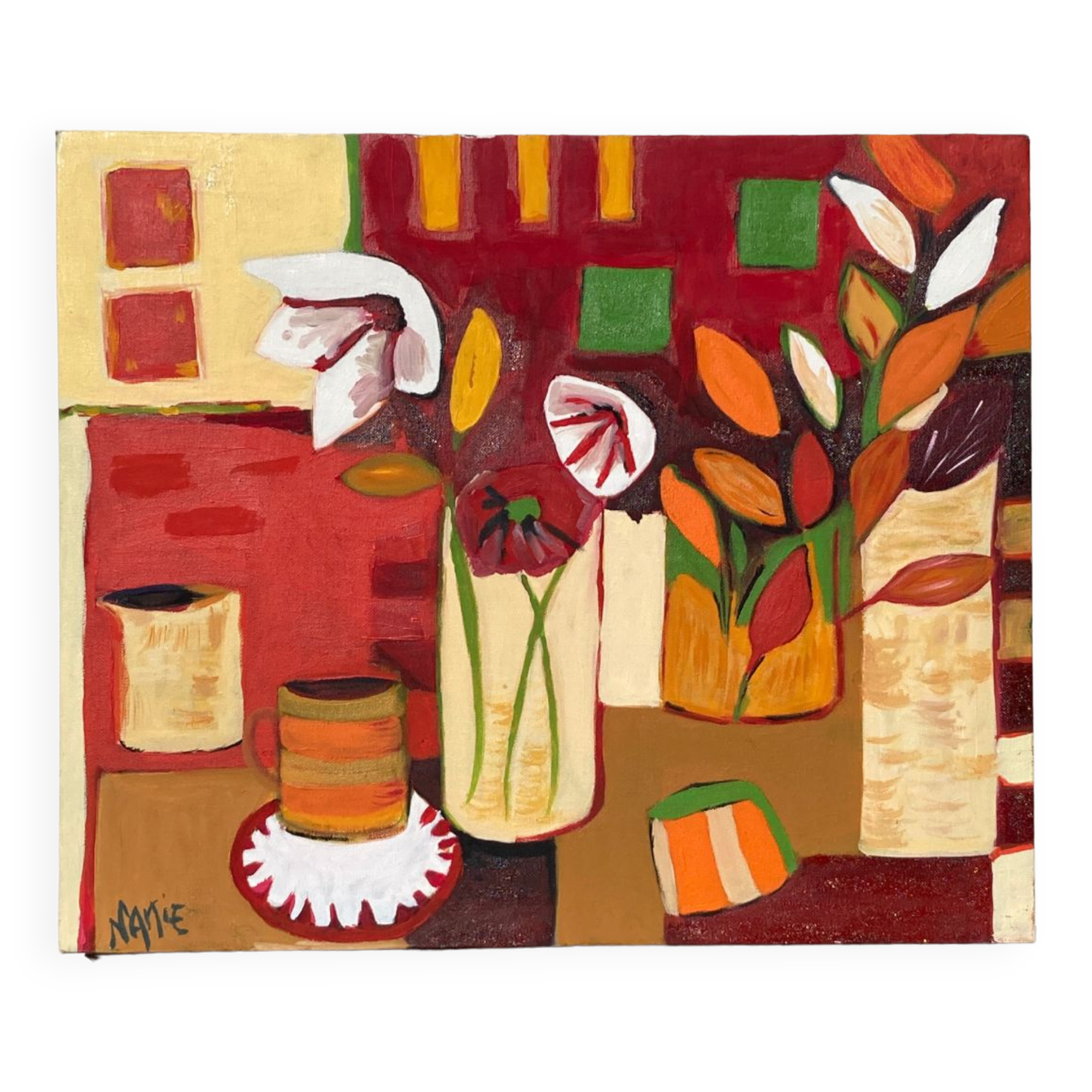 Contemporary painting bouquet of flowers oil on canvas still life