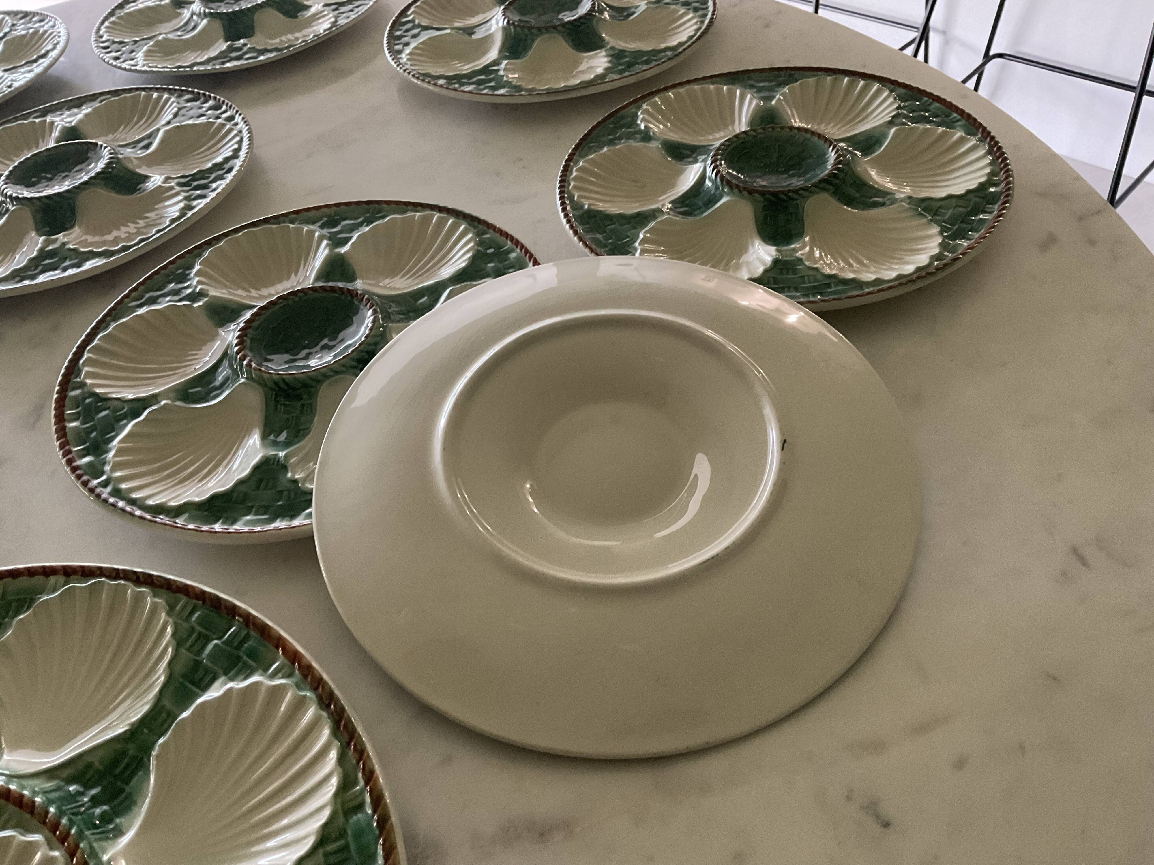 6 oyster plates and Longchamps barbotine dish