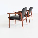 Paire de fauteuils scandinaves en teck et cuir Westnofa Norvège 1960