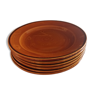 6 flat ceramic plates of Saint-Clément from the 70s