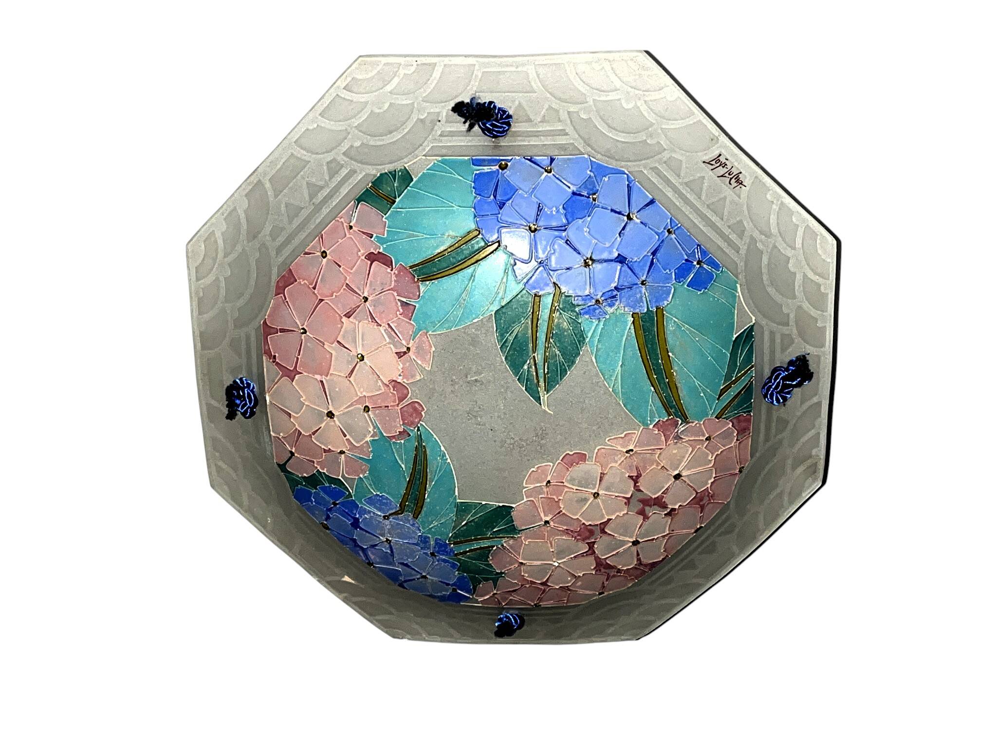 Art déco, suspension verre émaillé signée Loÿs Lucha vers 1930