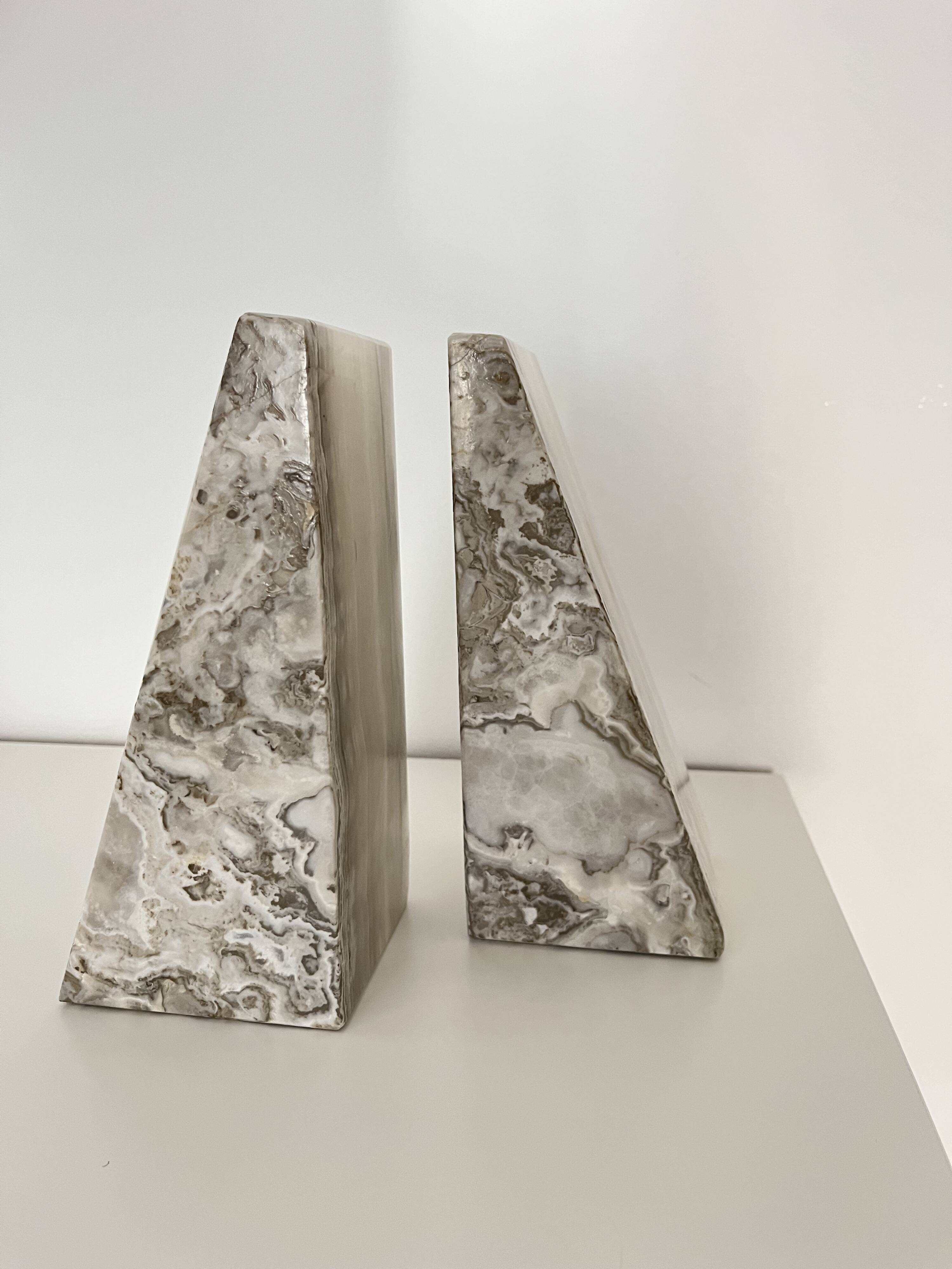 Serre-livres vintage en onyx gris turc, porte-livres en pierre des années 1980