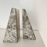 Serre-livres vintage en onyx gris turc, porte-livres en pierre des années 1980