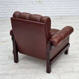 1970s, Scandinavian armchair, furniture leather, dark beech wood.