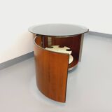 Round Italian teak coffee table swivel bar by Eugenio Gerli for Tecno