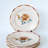 Set of 7 Digoin Sarreguemines flat plates, Fleurs Roses model, 1950