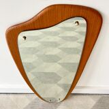 Vintage triangular wall mirror teak frame