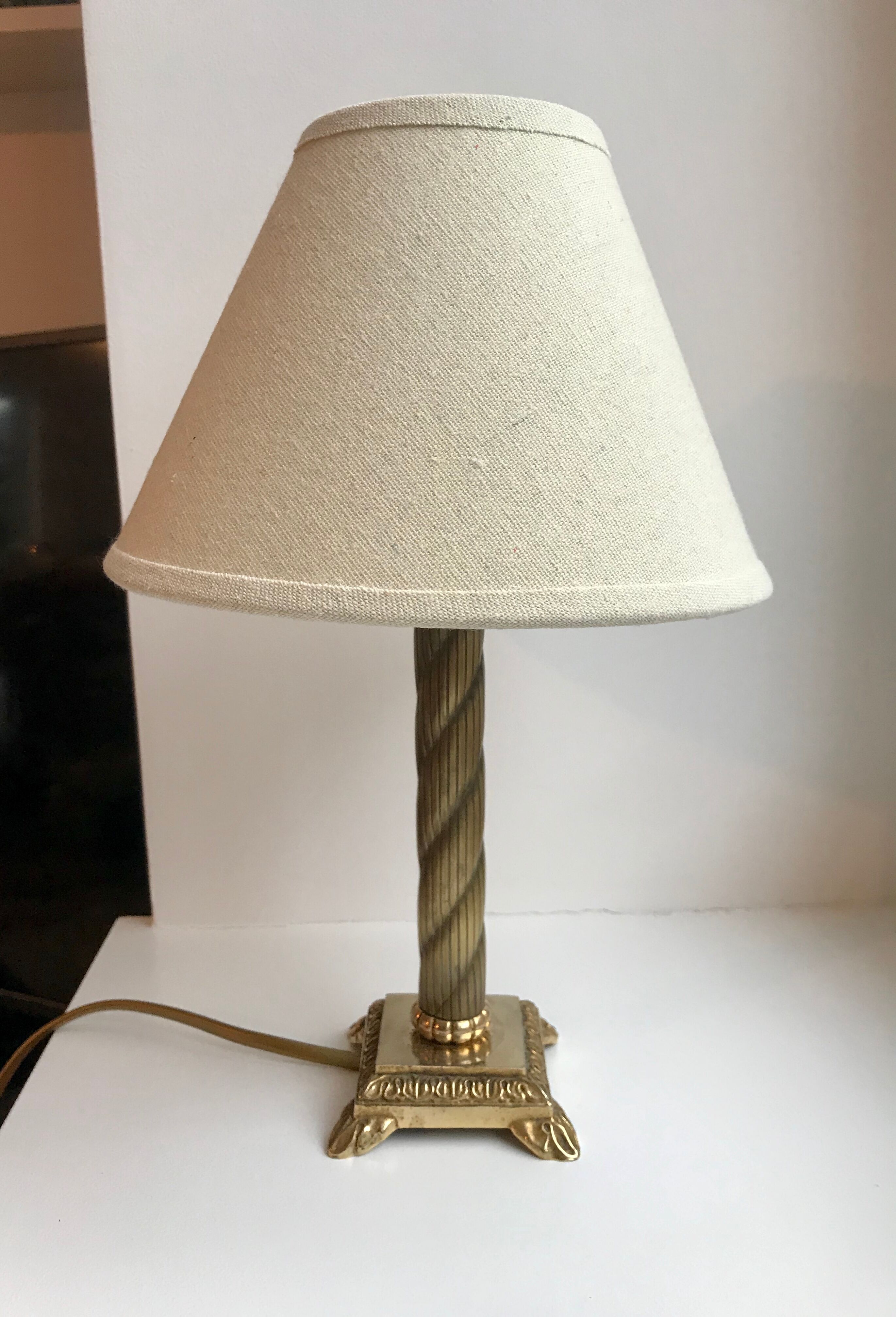 Brass table lamp and linen lampshade 50s