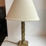 Brass table lamp and linen lampshade 50s