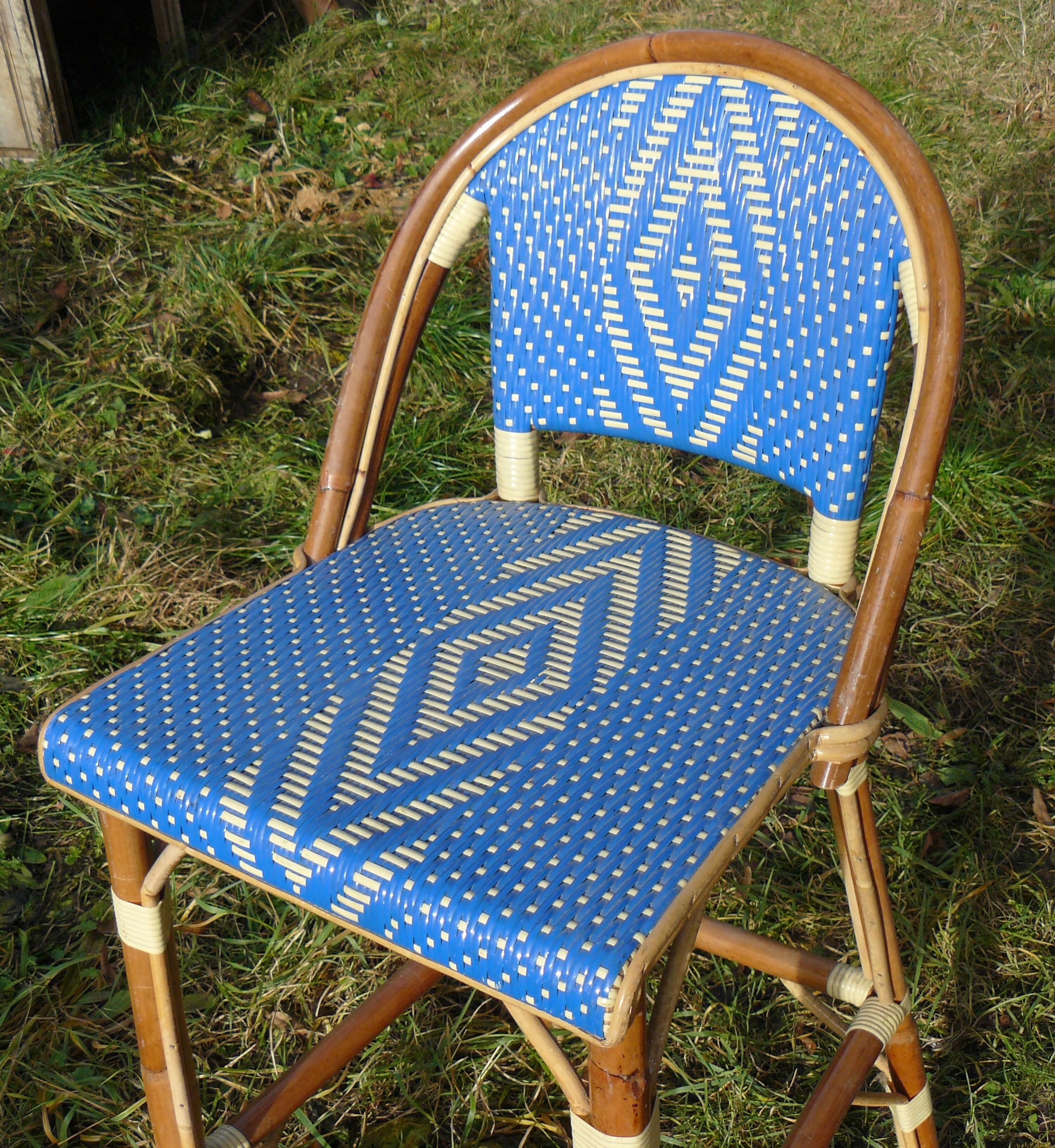 Bar stool with back rattan blue vintage 1970-80