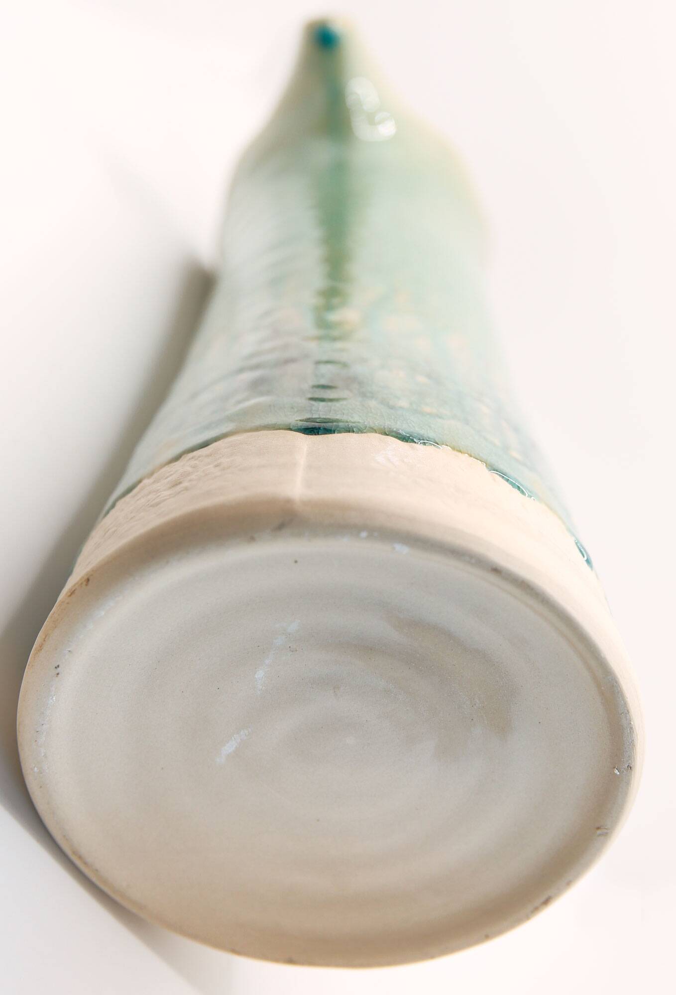 Handcrafted XL pitcher in mint green enameled stoneware