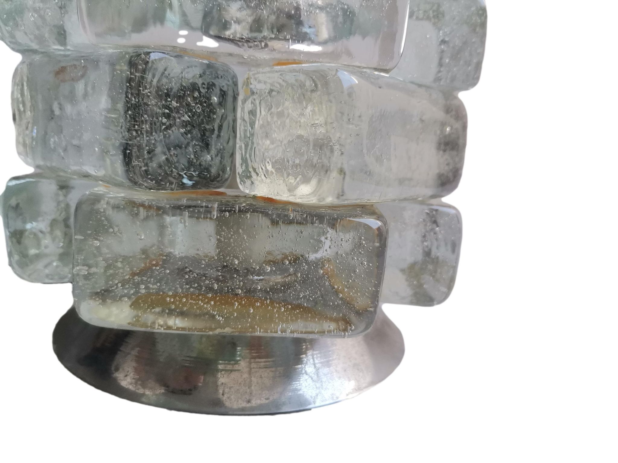 Brutalist solid bubble glass clear and red table lamps 1960s, set of 2