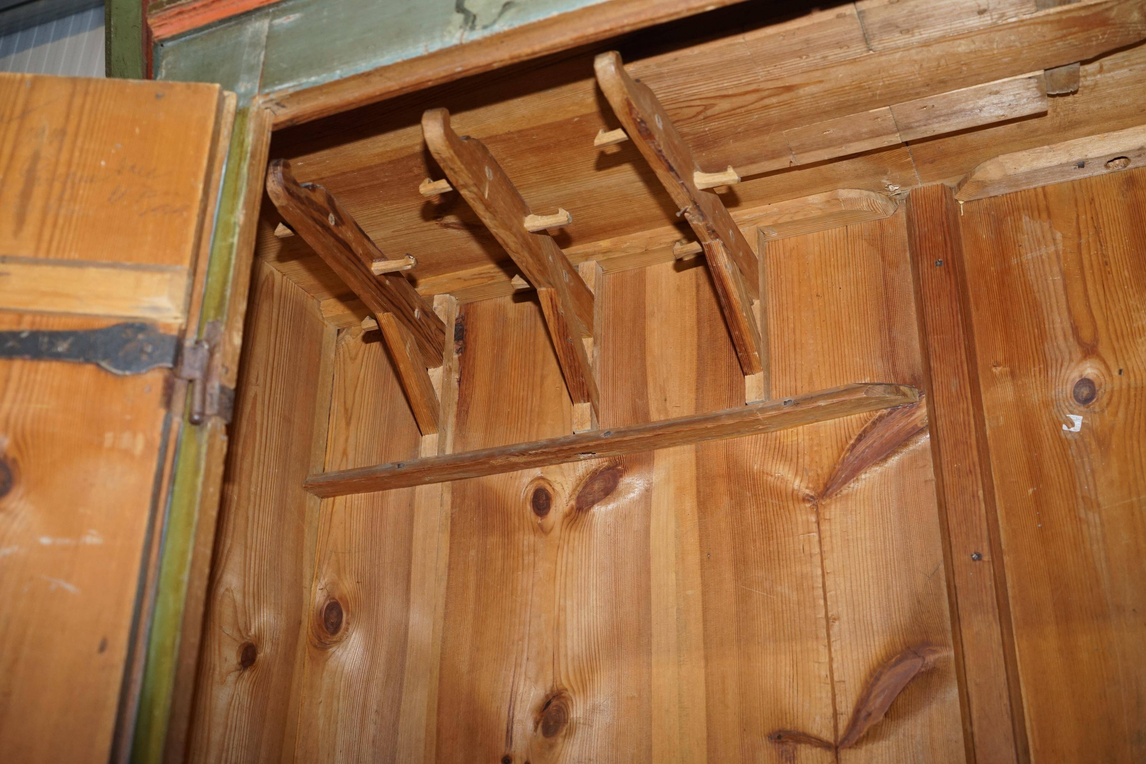 European Hand-Painted Wardrobe in Solid Oak circa 1800