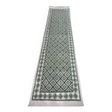 Handmade green and white margoum hallway rug in natural wool