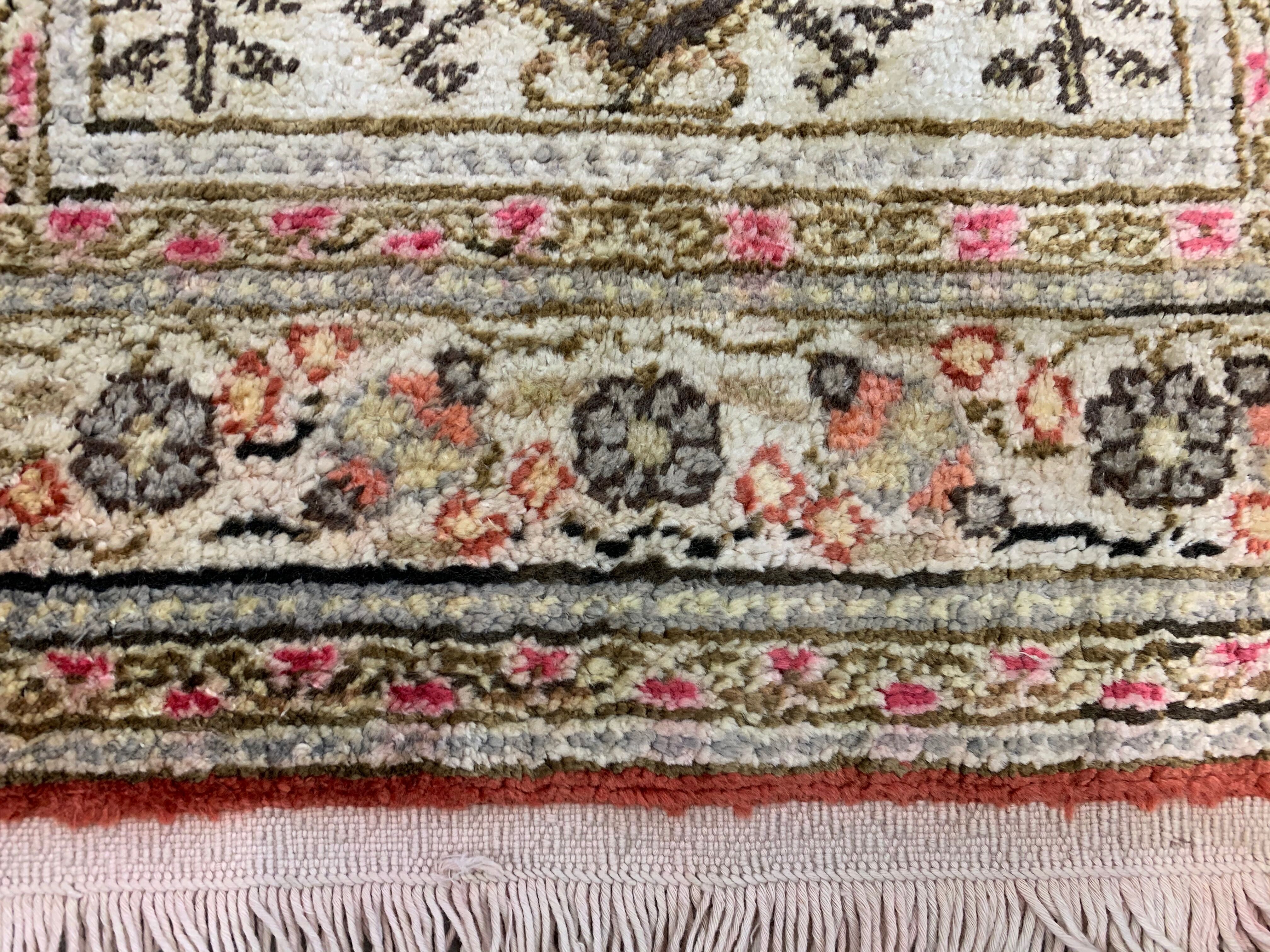 Vintage Turkish Vegan Silk Rug, 110x60 cm, Kayseri, Red, Yellow, Beige Small