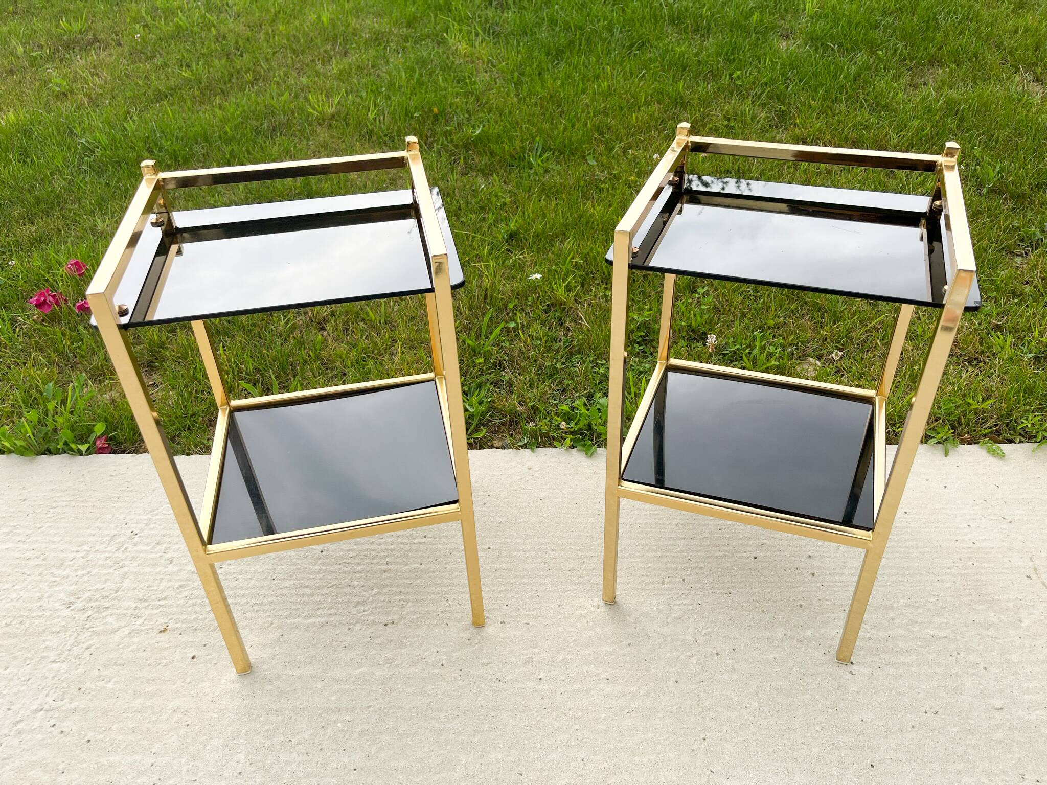 Pair of bedside tables or side tables, Hollywood Regency style,