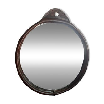 Vintage leather mirror 1940/50 in the spirit of Adnet