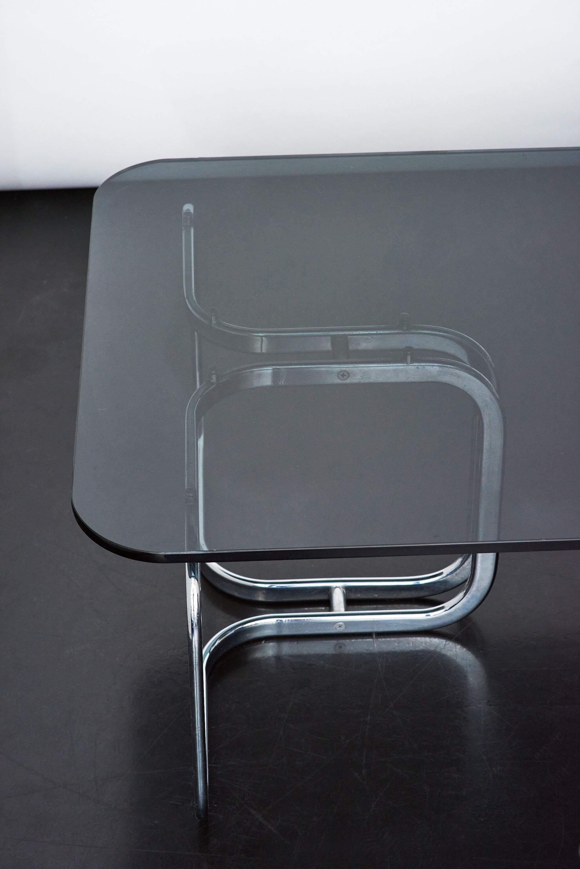 70s coffee table with smoked glass top