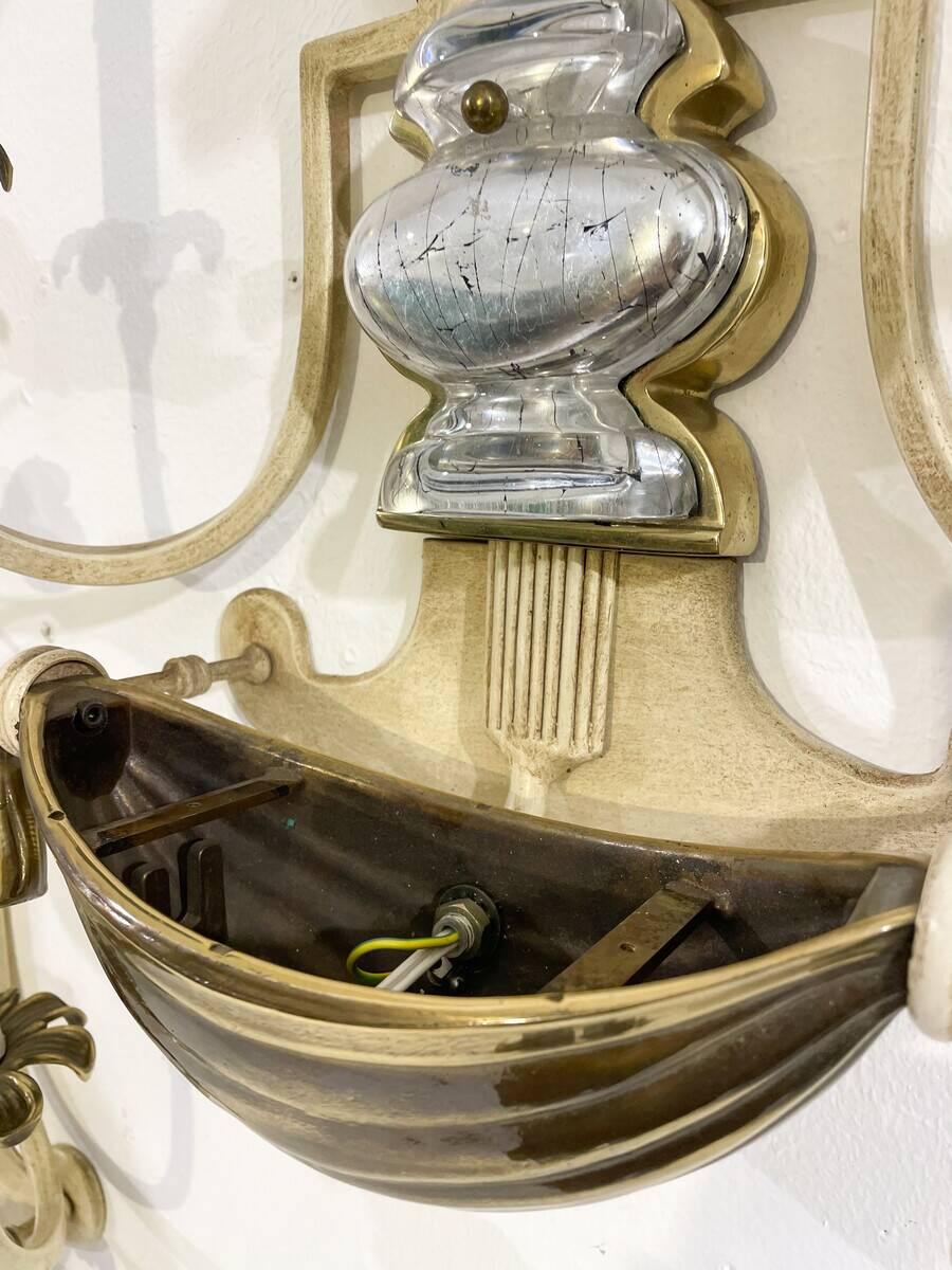 Pair of Silver Wrought Iron And Glass Wall Lights by Banci, Italy, 1940s