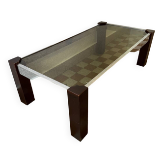 Chrome wood and smoked glass coffee table from the 70s